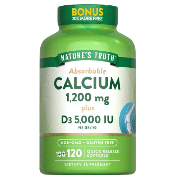 Nature’s Truth Absorbable Calcium 1200 mg with Vitamin D3 5000 IU ,120 Softgels ( Calcium Carbonate ,Non-GMO & Gluten Free Supplement)